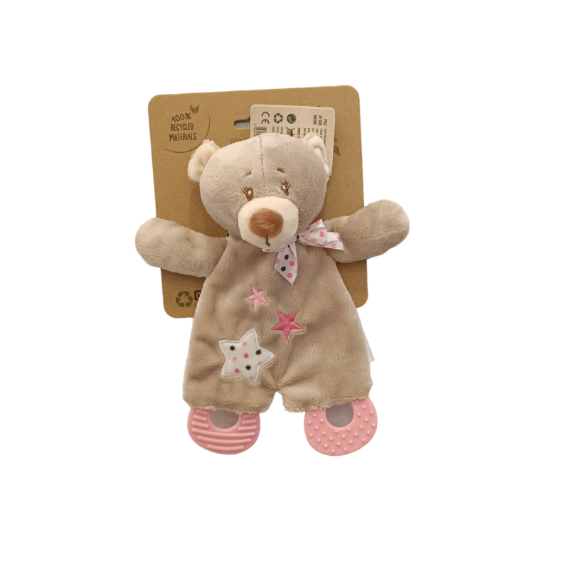 Tedsy Μαλακό Κρεμαστό Αρκουδάκι Με Μασητικό Καφέ-Ροζ