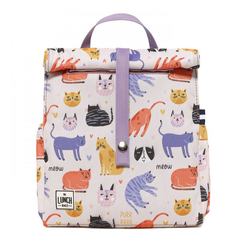 The LunchBags Original Kids Ισοθερμική Τσάντα 5L Cats Με Lilac Χερούλια