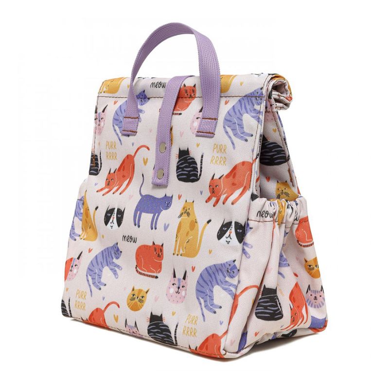 The LunchBags Original Kids Ισοθερμική Τσάντα 5L Cats Με Lilac Χερούλια