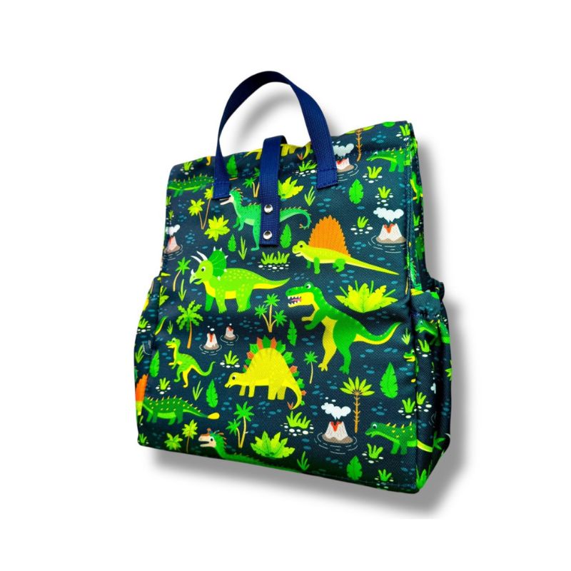 The Lunchbags The Original Kids Τσάντα Φαγητού 8L Dinos with Blue Strap