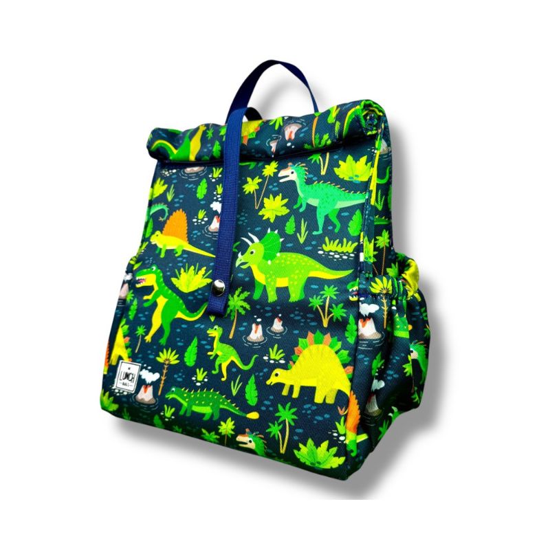 The Lunchbags The Original Kids Τσάντα Φαγητού 8L Dinos with Blue Strap
