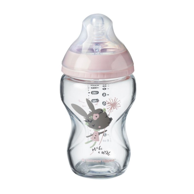 Tommee Tippee Γυάλινο Μπιμπερό Μικρής Ροής 250ml Pink Mouse