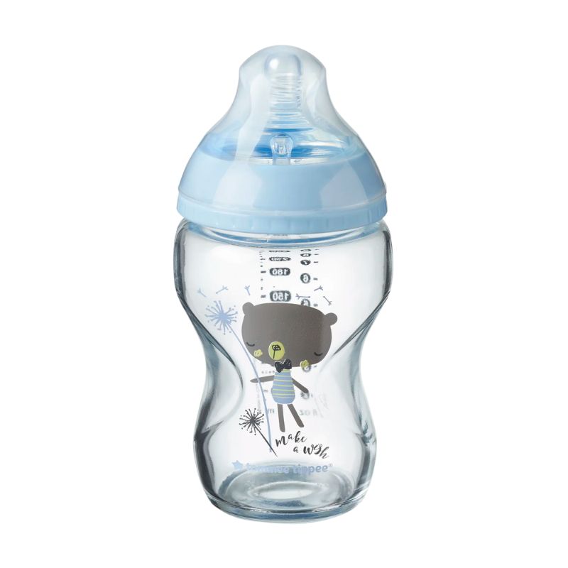 Tommee Tippee Γυάλινο μπιμπερό 250ml (1) - μικρή ροή-μπλε με σχέδιο
