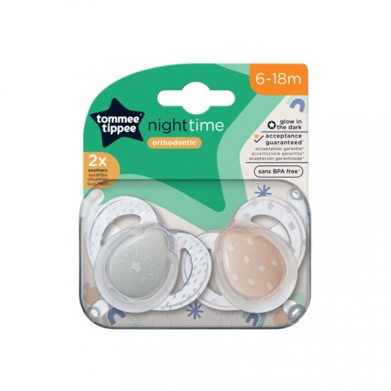 Tommee Tippee Πιπίλες σιλικόνης Night 6-18m (2τμχ)