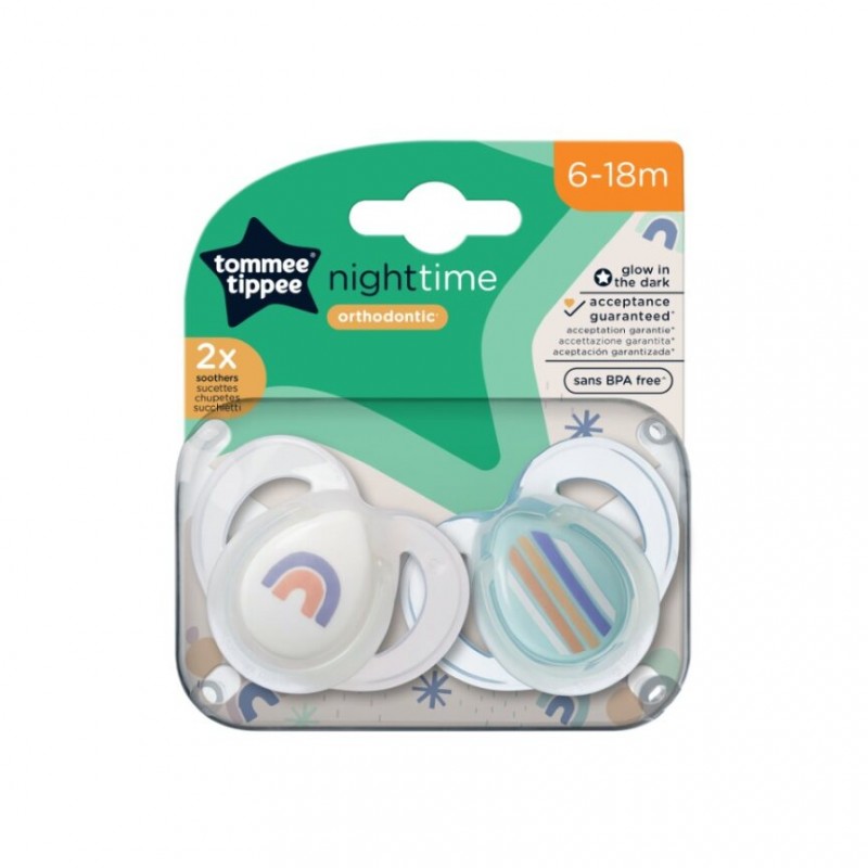 Tommee Tippee Πιπίλες σιλικόνης Night 6-18m (2τμχ)