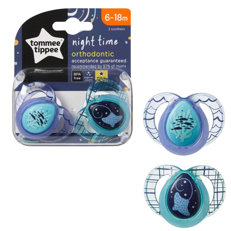 Tommee Tippee Πιπίλες σιλικόνης Night 6-18m (2τμχ)