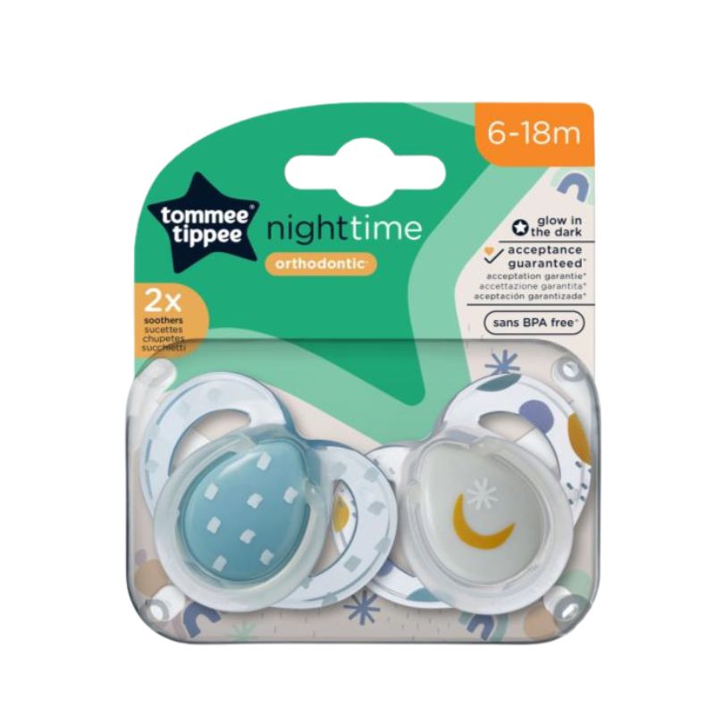 Tommee Tippee NightTime Σετ Ορθοδοντικές Σιλικονούχες Πιπίλες 2 τμχ Για 6-18 Μηνών Σε Διάφορα Σχέδια