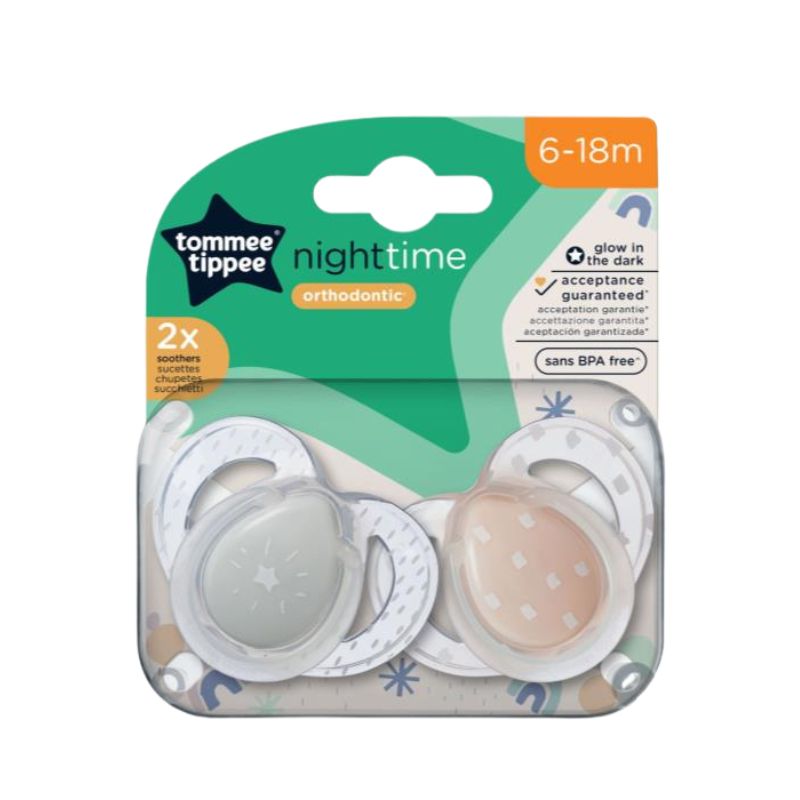 Tommee Tippee NightTime Σετ Ορθοδοντικές Σιλικονούχες Πιπίλες 2 τμχ Για 6-18 Μηνών Σε Διάφορα Σχέδια