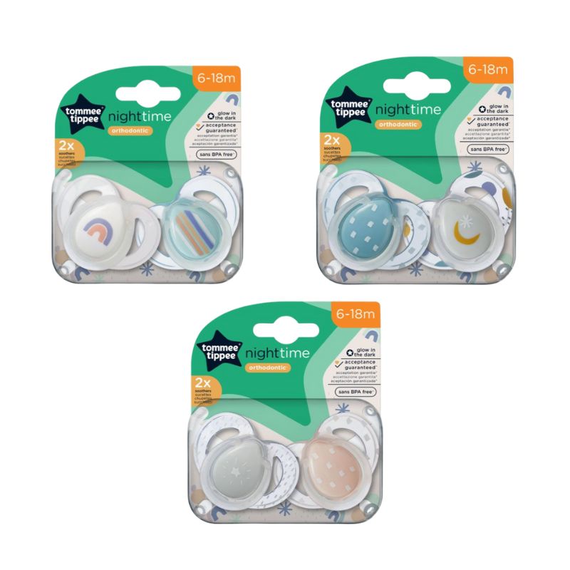Tommee Tippee NightTime Σετ Ορθοδοντικές Σιλικονούχες Πιπίλες 2 τμχ Για 6-18 Μηνών Σε Διάφορα Σχέδια