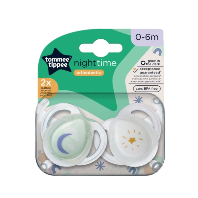 Tommee Tippee NightTime Σετ Ορθοδοντικές Σιλικονούχες Πιπίλες 2 τμχ Για 0-6 Μηνών Σε Διάφορα Σχέδια