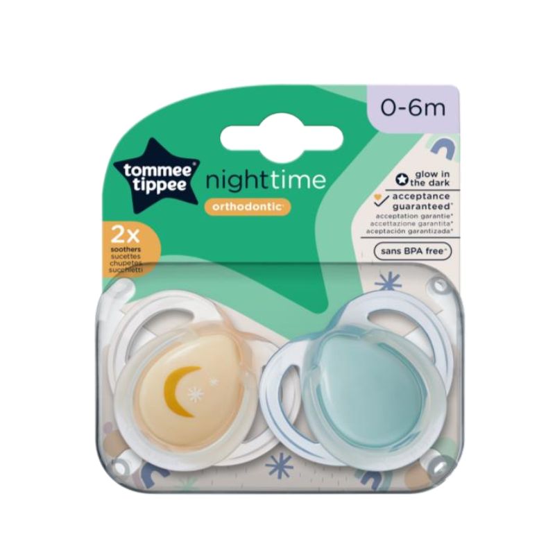 Tommee Tippee NightTime Σετ Ορθοδοντικές Σιλικονούχες Πιπίλες 2 τμχ Για 0-6 Μηνών Σε Διάφορα Σχέδια