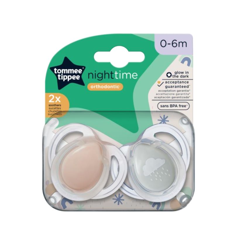 Tommee Tippee NightTime Σετ Ορθοδοντικές Σιλικονούχες Πιπίλες 2 τμχ Για 0-6 Μηνών Σε Διάφορα Σχέδια