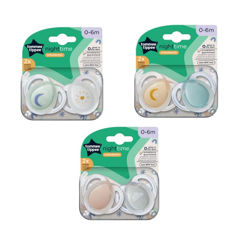 Tommee Tippee NightTime Σετ Ορθοδοντικές Σιλικονούχες Πιπίλες 2 τμχ Για 0-6 Μηνών Σε Διάφορα Σχέδια
