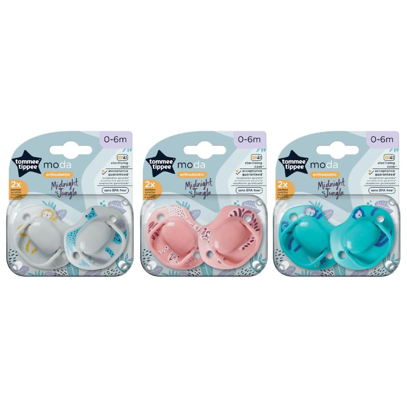Tommee Tippee Moda Midnight Jungle Σετ Σιλικονούχες Πιπίλες 2 τμχ Για 0-6 Μηνών Σε Διάφορα Χρώματα