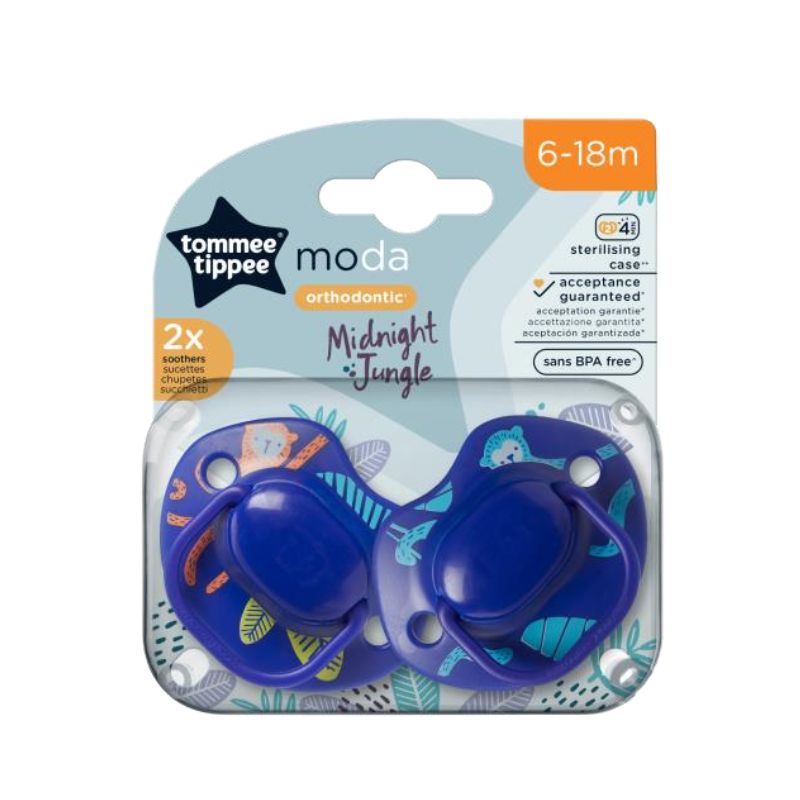 Tommee Tippee Moda Σετ Ορθοδοντικές Σιλικονούχες Πιπίλες 2 τμχ Για 6-18 Μηνών Midnight Jungle Σε Διάφορα Σχέδια