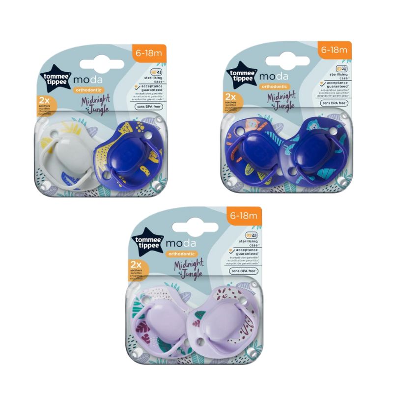 Tommee Tippee Moda Σετ Ορθοδοντικές Σιλικονούχες Πιπίλες 2 τμχ Για 6-18 Μηνών Midnight Jungle Σε Διάφορα Σχέδια