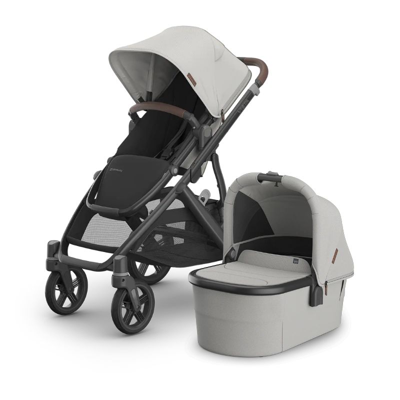 Uppababy Vista V3 Σύστημα Μεταφοράς 2-Σε-1 Savannah - Pearl Gray Jacquard | Carbon Frame | Chestnut Leather