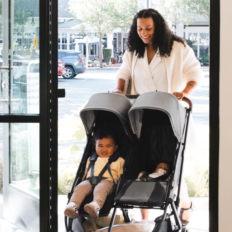 Uppababy Minu Duo Βρεφικό Καρότσι Για Δίδυμα Greyson - Charcoal Melange | Carbon Frame | Saddle Leather