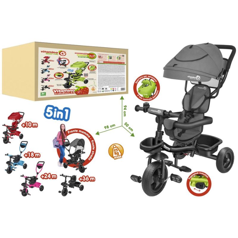 Vitamina G Vitamino Evolution 2.0 Τρίκυκλο Ποδήλατο 5-Σε-1 Grey