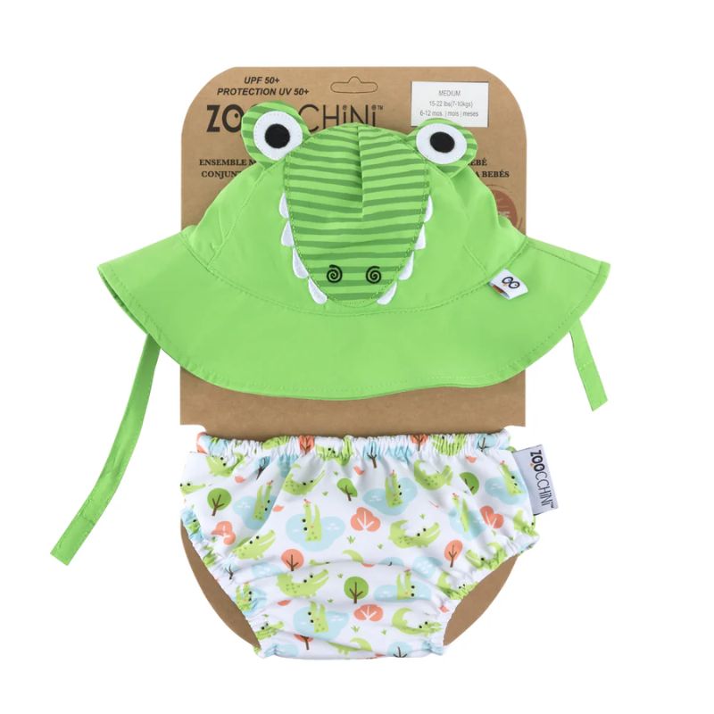 Zoocchini Βρεφικό Σετ Αντιηλιακό Καπέλο Bucket Και Πάνα Μαγιό με UPF 50+ Για 6-12 Μηνών Aidan the Alligator