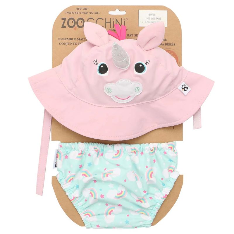 Zoocchini Βρεφικό Σετ Αντιηλιακό Καπέλο Bucket Και Πάνα Μαγιό με UPF 50+ Για 12-24 Μηνών Allie The Alicorn