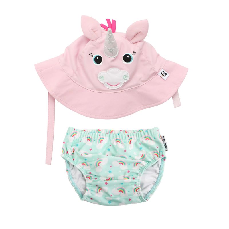 Zoocchini Βρεφικό Σετ Αντιηλιακό Καπέλο Bucket Και Πάνα Μαγιό με UPF 50+ Για 12-24 Μηνών Allie The Alicorn