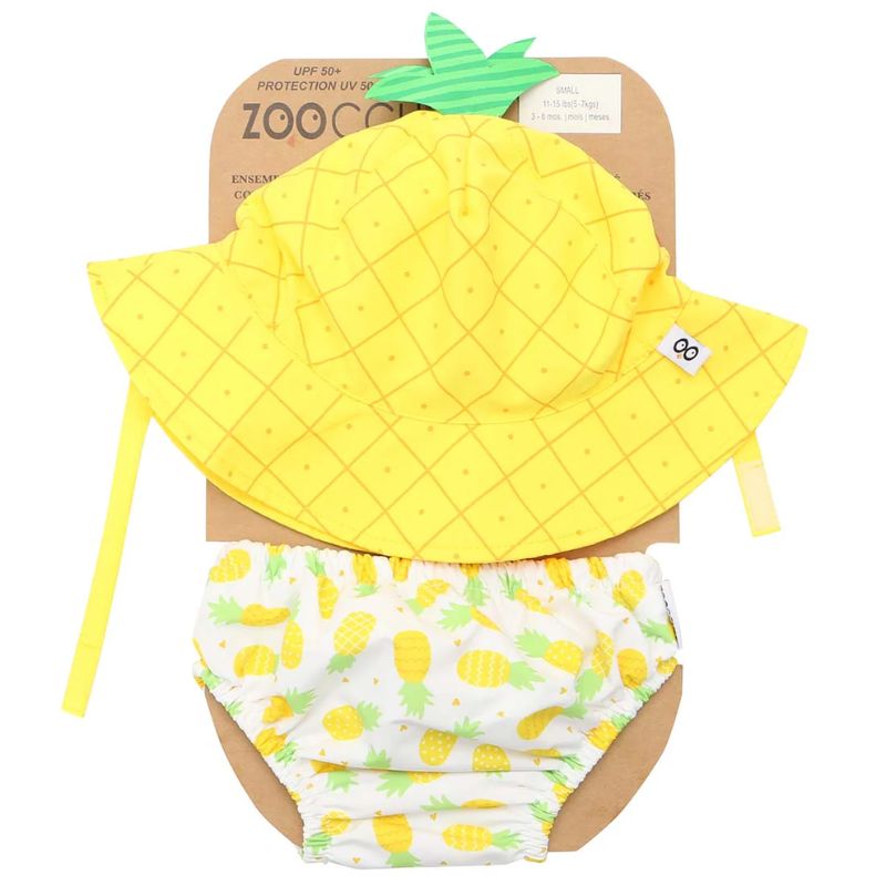 Zoocchini Βρεφικό Σετ Αντιηλιακό Καπέλο Bucket Και Πάνα Μαγιό με UPF 50+ Για 12-24 Μηνών Pineapple
