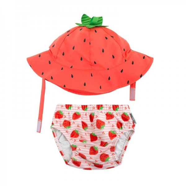 Zoocchini Βρεφικό Σετ Αντιηλιακό Καπέλο Bucket Και Πάνα Μαγιό με UPF 50+ Για 6-12 Μηνών Strawberry