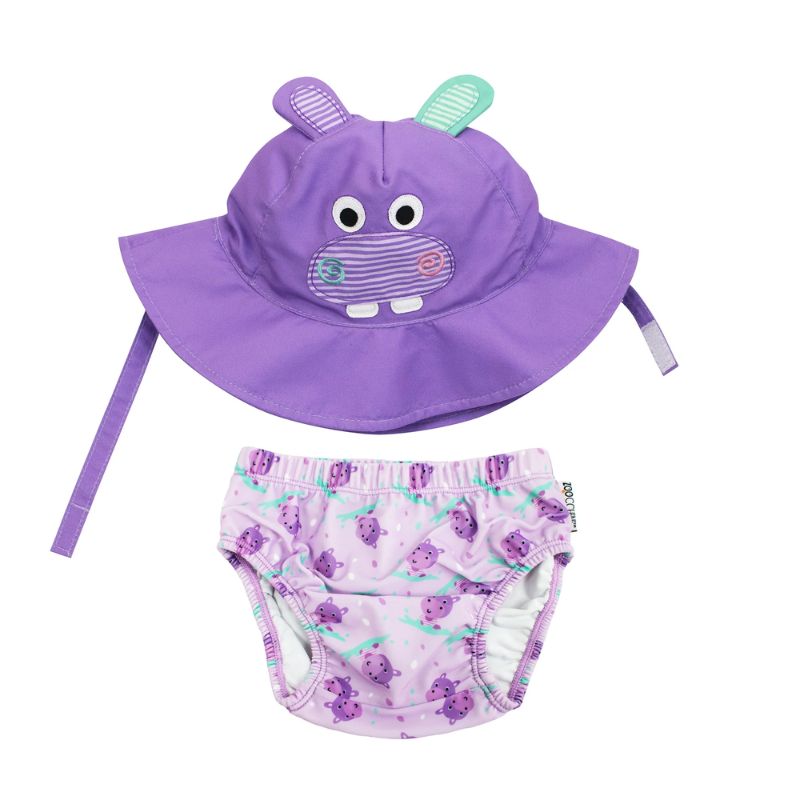 Zoocchini Βρεφικό Σετ Αντιηλιακό Καπέλο Bucket Και Πάνα Μαγιό με UPF 50+ Για 12-24 Μηνών Harper the Hippo
