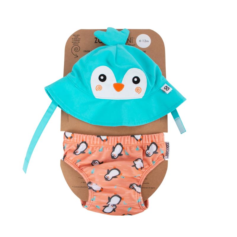 Zoocchini Βρεφικό Σετ Αντιηλιακό Καπέλο Bucket Και Πάνα Μαγιό με UPF 50+ Για 6-12 Μηνών Parker the Penguin