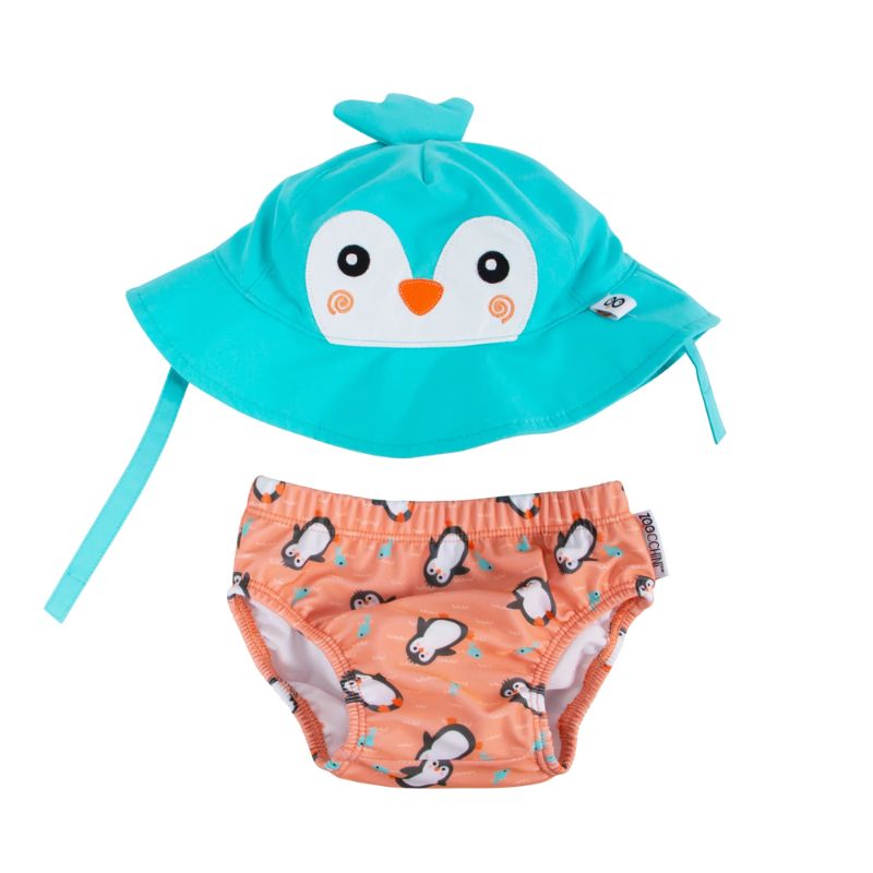 Zoocchini Βρεφικό Σετ Αντιηλιακό Καπέλο Bucket Και Πάνα Μαγιό με UPF 50+ Για 6-12 Μηνών Parker the Penguin