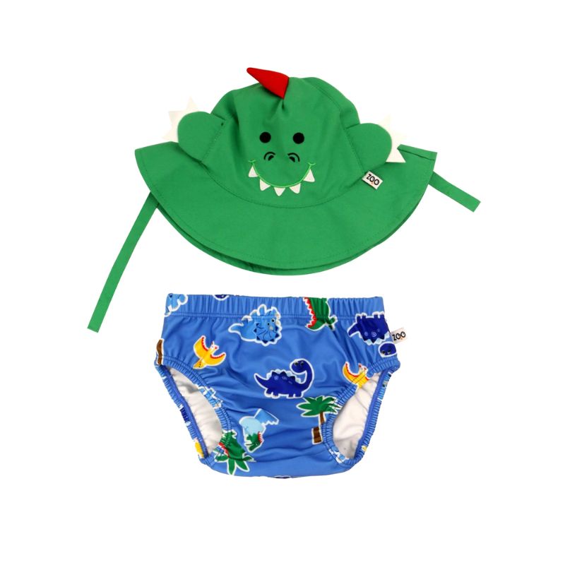 Zoocchini Βρεφικό Σετ Αντιηλιακό Καπέλο Bucket Και Πάνα Μαγιό με UPF 50+ Devin the Dino & Friends