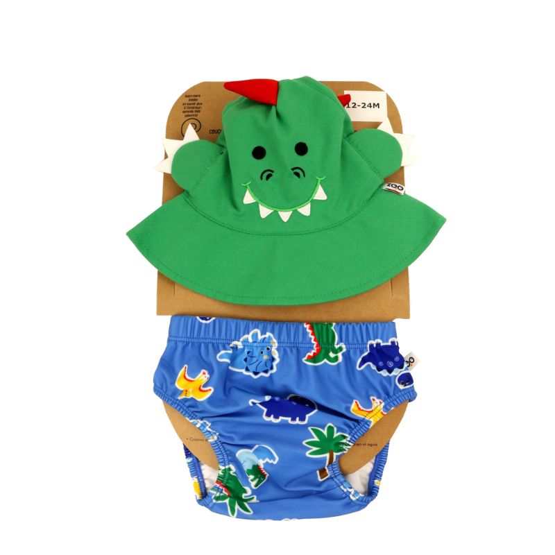 Zoocchini Βρεφικό Σετ Αντιηλιακό Καπέλο Bucket Και Πάνα Μαγιό με UPF 50+ Devin the Dino & Friends