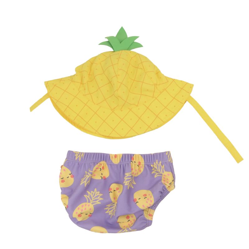 Zoocchini Βρεφικό Σετ Αντιηλιακό Καπέλο Bucket Και Πάνα Μαγιό με UPF 50+ Pineapple Punch