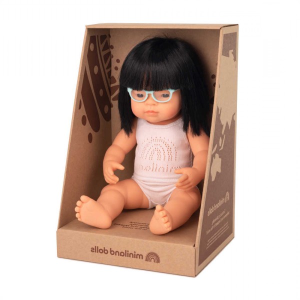 ΚΟΥΚΛΑ ASIAN GIRL WITH GLASSES 38 CM ΜΕ ΕΣΩΡΟΥΧΑ