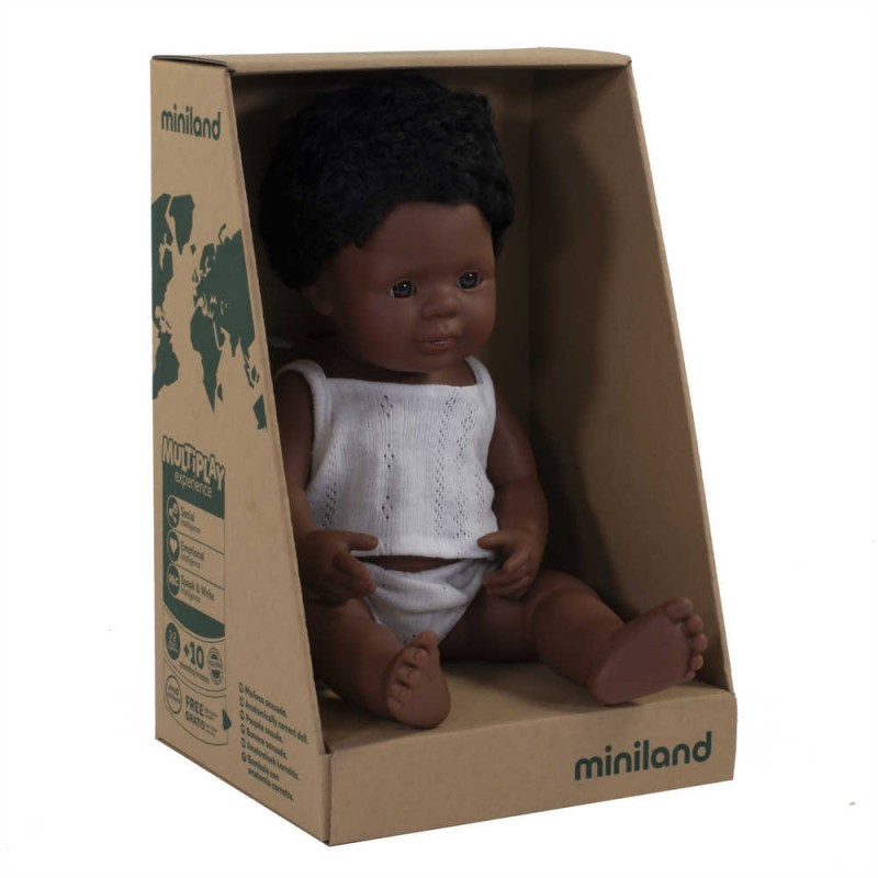 Miniland κούκλα Afroamerican boy 38 cm με εσώρουχα 