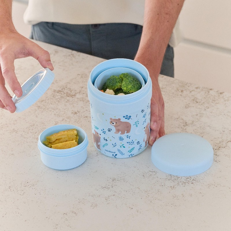 Miniland Θερμός Φαγητού 700ml Με 2 Δοχεία (1 200ml & 1 350ml) Bear