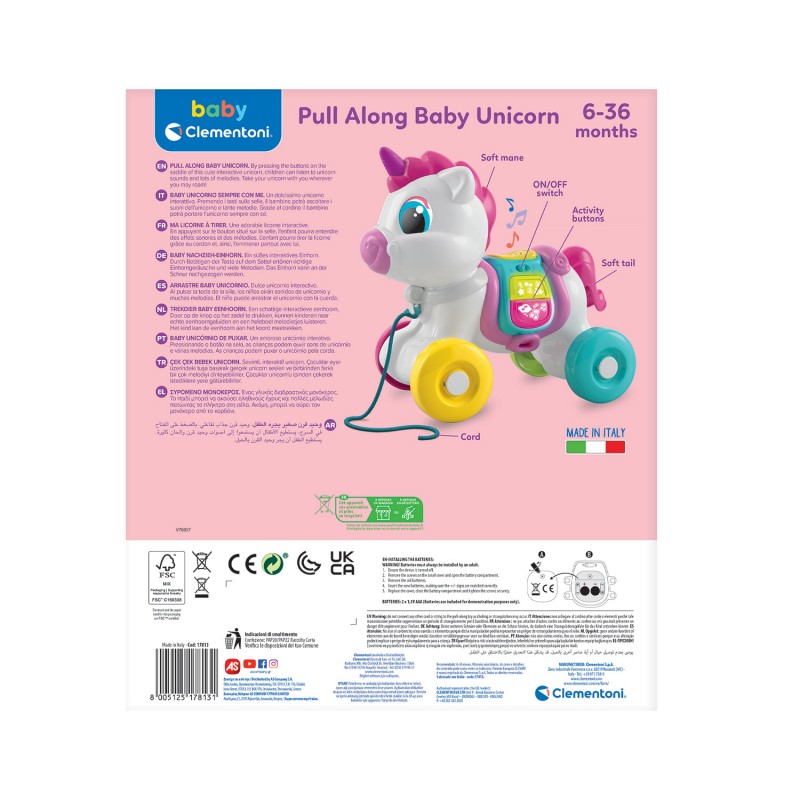 Baby Clementoni Βρεφικό Παιχνίδι Συρόμενο Μονόκερος Για 6-36 Μηνών