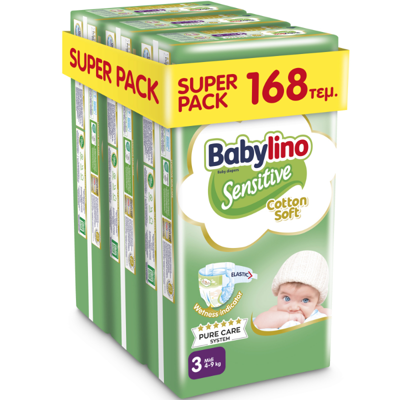Babylino Πάνες με Αυτοκόλλητο Sensitive Cotton Soft No. 3 για 4-9kg 168τμχ Babylino Πάνες με Αυτοκόλλητο Sensitive Cotton Soft No. 3 για 4-9kg 168τμχ