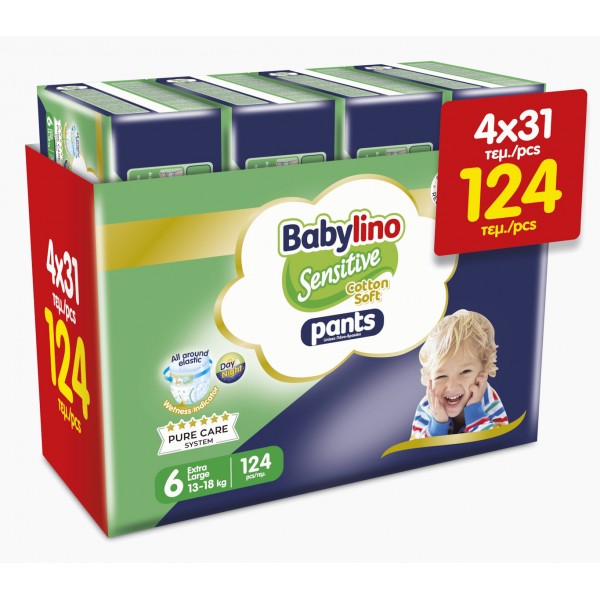 Babylino Πάνες Βρακάκι Sensitive Cotton Soft Pants No. 6 για 13-18kg 124τμχ