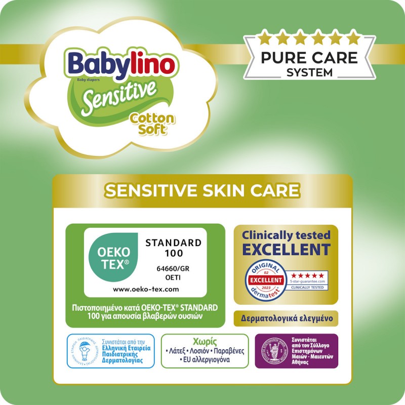 Babylino Πάνες με Αυτοκόλλητο Sensitive Cotton Soft No. 4 για 8-13kg 150τμχ Babylino Πάνες με Αυτοκόλλητο Sensitive Cotton Soft No. 4 για 8-13kg 150τμχ