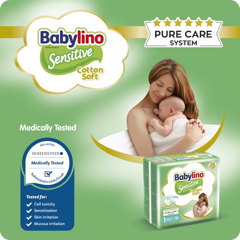 Babylino Πάνες με Αυτοκόλλητο Sensitive Cotton Soft Monthly Pack No. 1 για 2-5kg 136τμχ Babylino Πάνες με Αυτοκόλλητο Sensitive Cotton Soft Monthly Pack No. 1 για 2-5kg 136τμχ