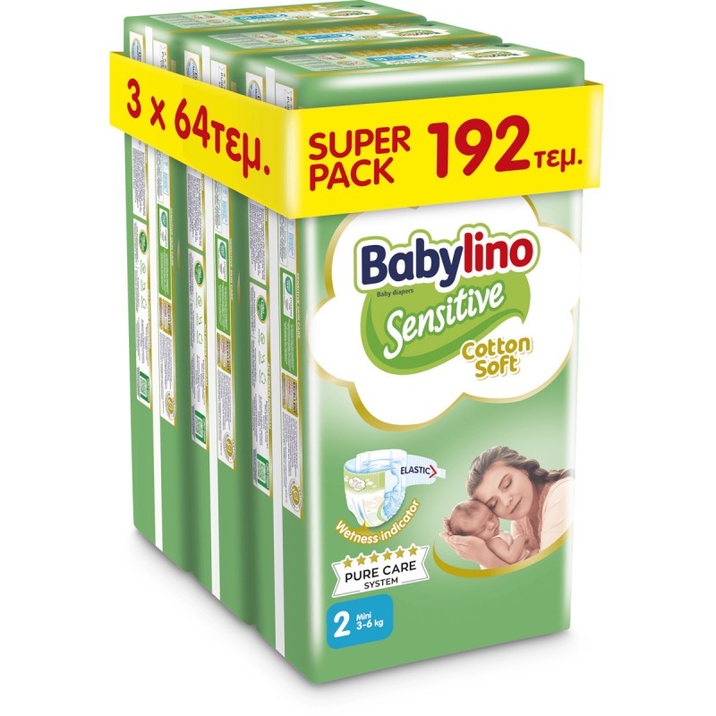 Babylino Πάνες με Αυτοκόλλητο Sensitive Cotton Soft No. 2 για 3-6kg 192τμχ Babylino Πάνες με Αυτοκόλλητο Sensitive Cotton Soft No. 2 για 3-6kg 192τμχ