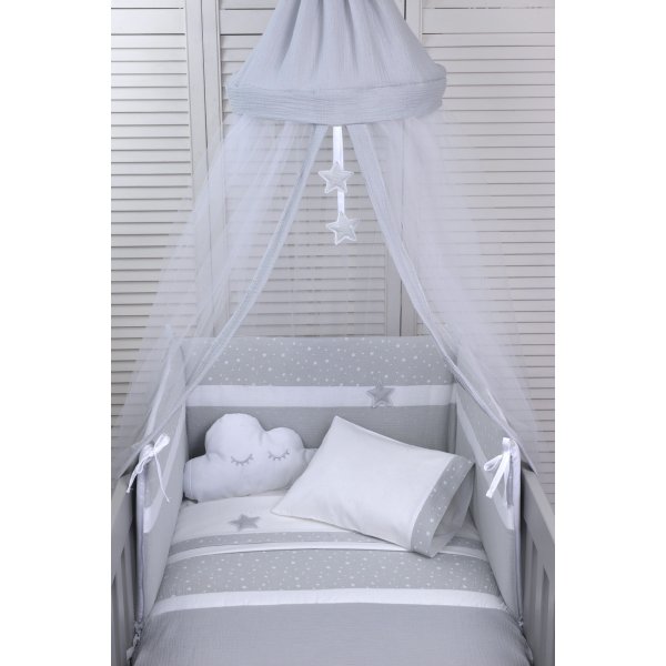 Baby Oliver Σετ Κούνιας 370 με Πάπλωμα-Πάντα Μουσελίνα Γκρι 2τμχ