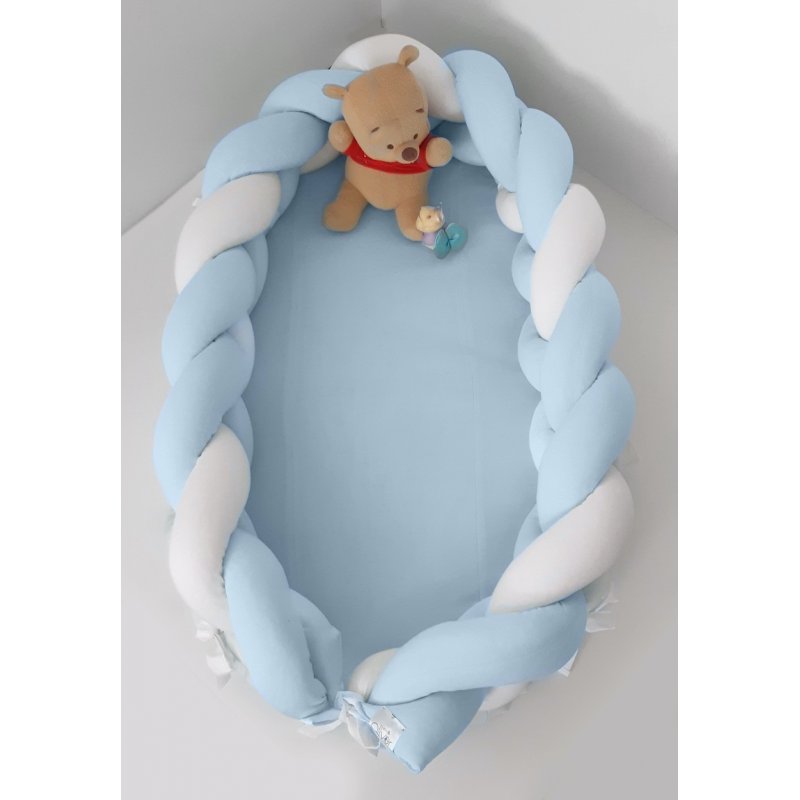 Baby Oliver Φωλιά με Αποσπώμενη Πλεξούδα Λευκή - Σιέλ 200x16 cm