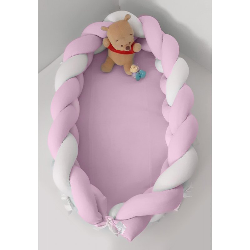 Baby Oliver Φωλιά με Αποσπώμενη Πλεξούδα Λευκή - Ροζ 200x16 cm