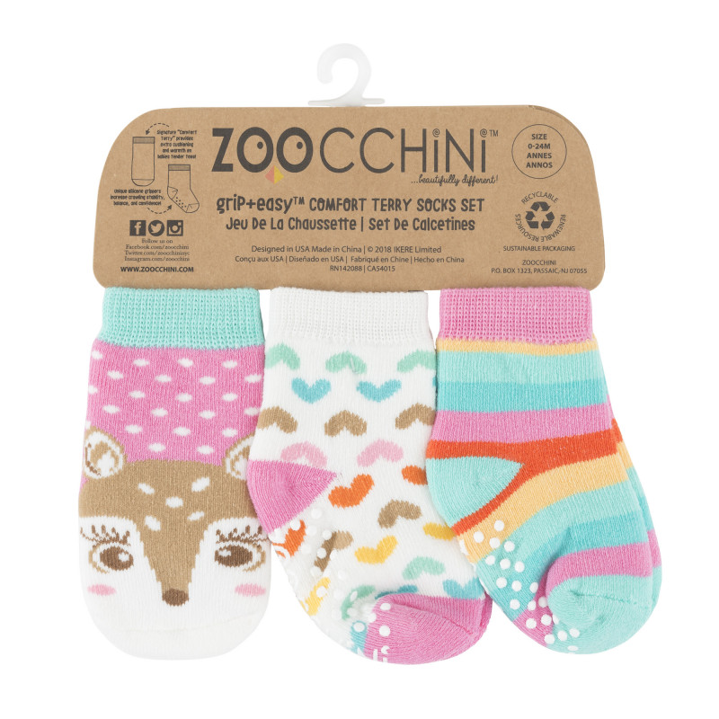 Zoocchini Grip&Easy Σετ Βρεφικά Καλτσάκια Fiona the Fawn 0-24m 3τμχ