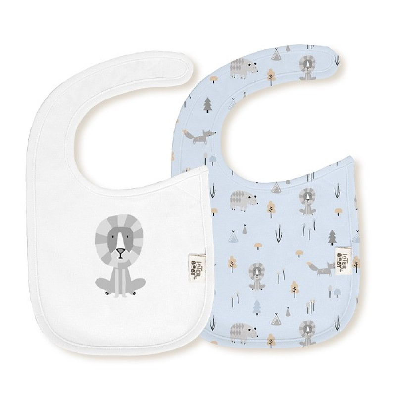 Interbaby Σαλιάρα Velcro Σετ 2 Τεμ Fox White Blue