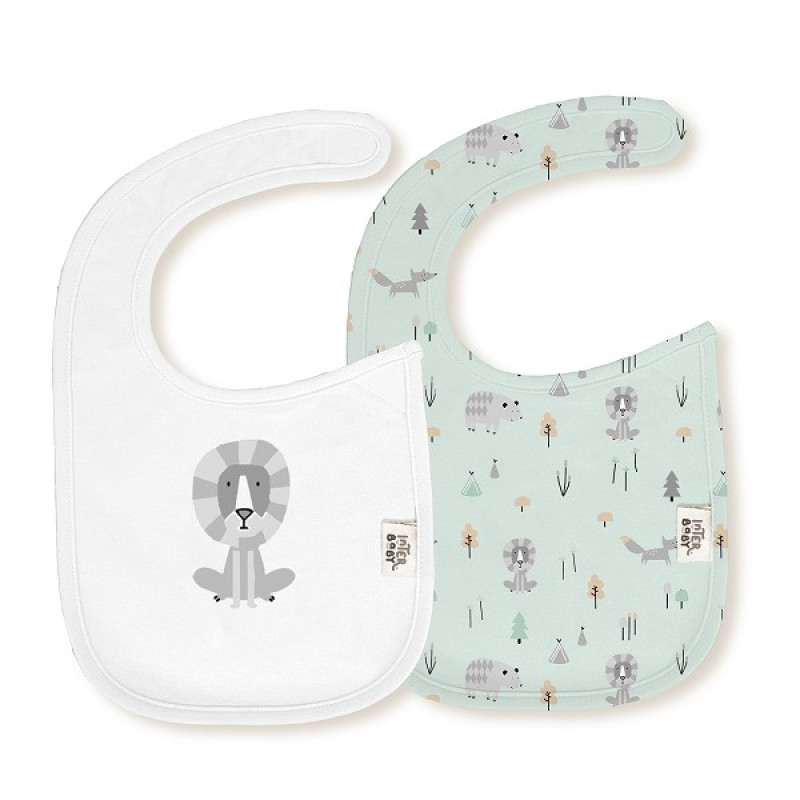 Interbaby Σαλιάρα Velcro Σετ 2 Τεμ Fox White Green