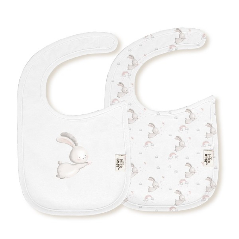 Interbaby Σαλιάρα Velcro Σετ 2 Τεμ Bunny White-Pink